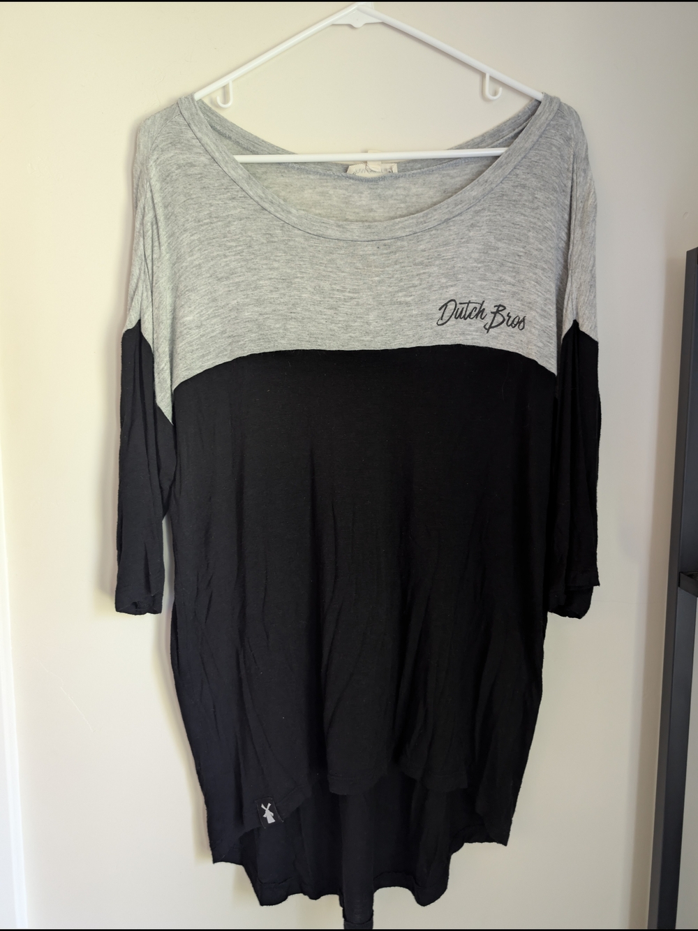 Dutch Bros Black and Gray Colorblock Long Sleeve Top